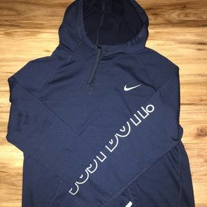 NIKE dri fit dark blue/lime thin hoodie